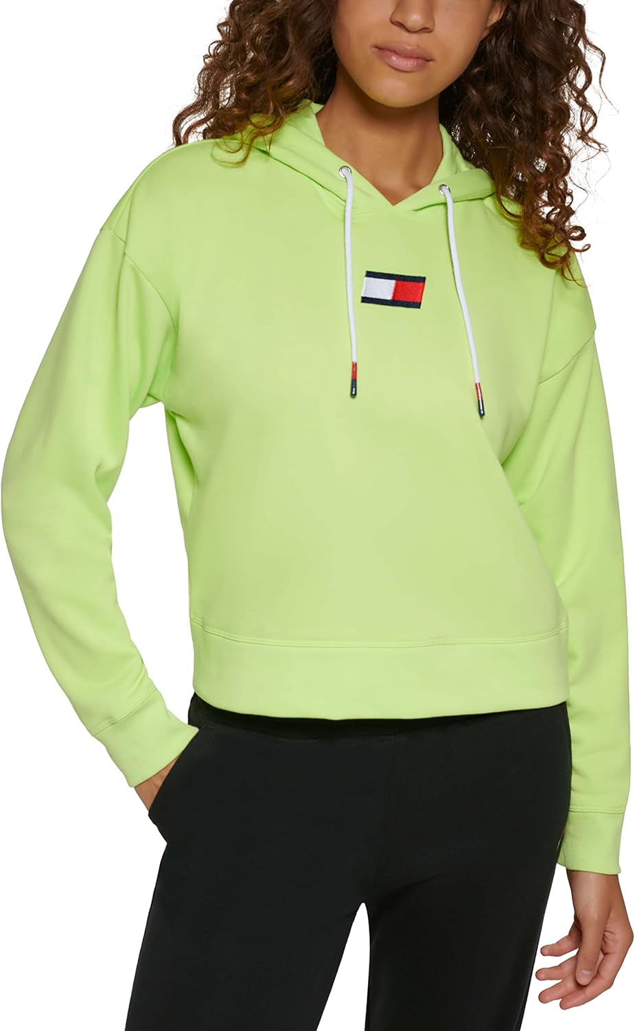 Женская толстовка Tommy Hilfiger Medium с логотипом, флагом, завязками и карманом, Sharp Green