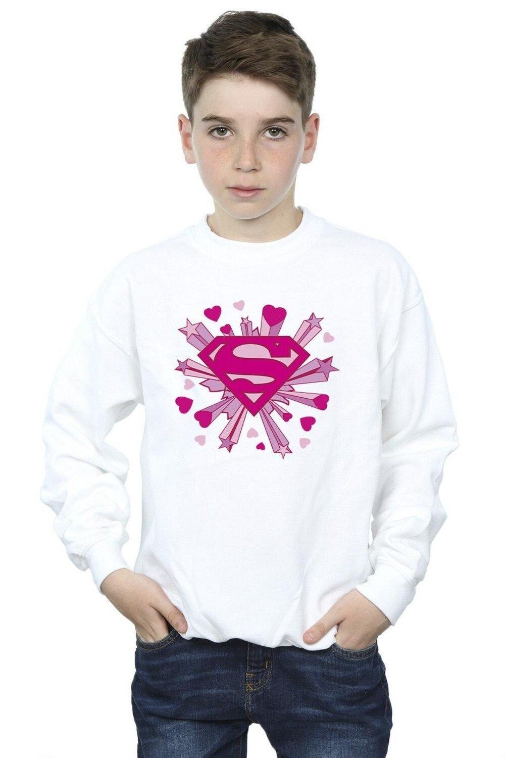 

Толстовка с логотипом Superman Pink Hearts And Stars DC Comics, белый