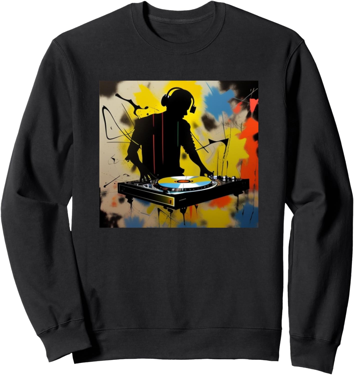 

Диджей, жокей, силуэт диджея, красочный проигрыватель, музыка, музыкант, толстовка Dj Turntable Discjockey Men Women + Kids Boys Gift, черный