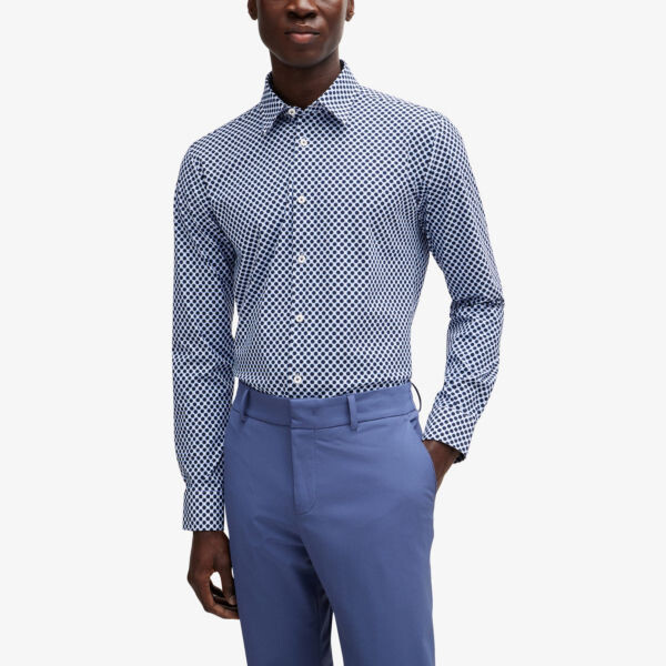Рубашка Slim-Fit из эластичной ткани с микроквадратным принтом Boss, синий — фото 3