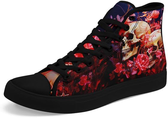 

Высокие кеды AWSOLE с черепом из холщовой ткани для мужчин и женщин, шнуровка, модная унисекс, с рисунком пламени, повседневные плоские туфли, черные и белые