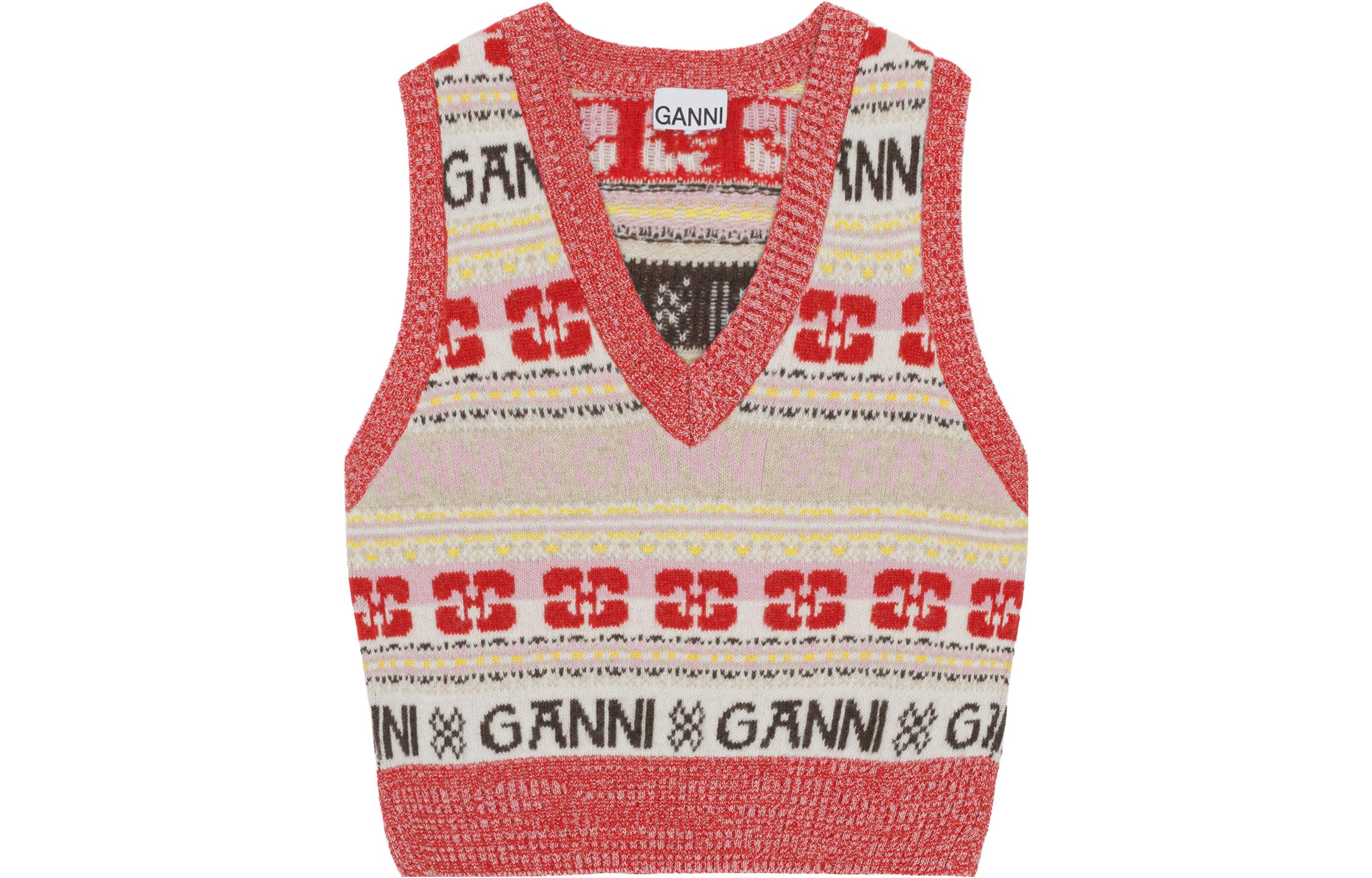 

Свитер Intarsia-knit Logo Vest GANNI, розовый