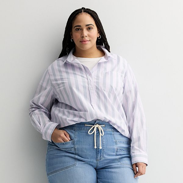 

Повседневная рубашка на пуговицах с длинным рукавом Plus size Sonoma Goods For Life, Purple Gray Stripe