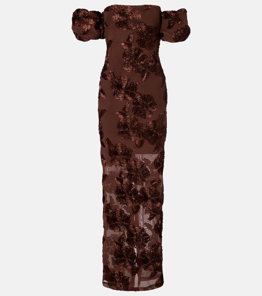 

Вышитое платье макси с открытыми плечами Tasha Rotate, Chicory Coffee