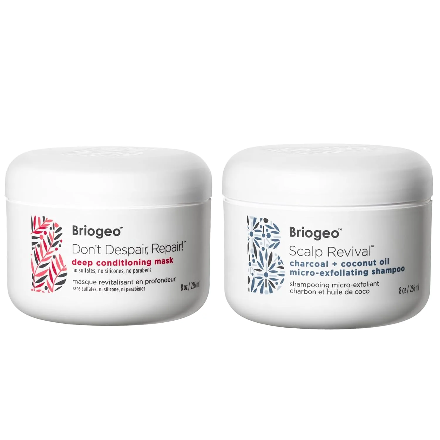 Набор Briogeo Repair + Scalp Detox: маска для глубокого кондиционирования Don’t Despair, Repair и шампунь-скраб Scalp Revival Charcoal + Coconut Oil Micro‑Exfoliating Shampoo, 2 x 237 мл