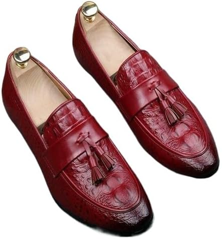 

Мужские лоферы WAOLSU с острым носком, без шнурков с кисточками, узорчатые, для свадебного наряда, красный