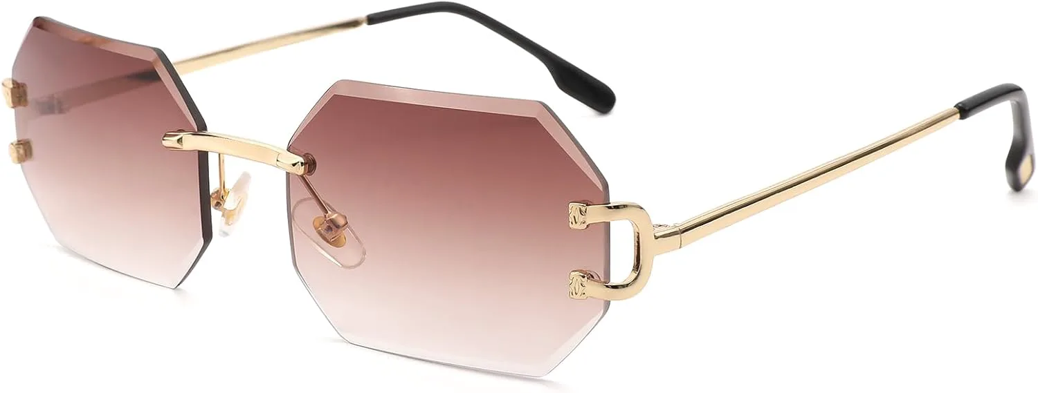 

Солнцезащитные очки Pro Acme без оправы, прямоугольной формы, для мужчин и женщин, с тонированными линзами и многоугольной оправой, Gold / Brown Gradient