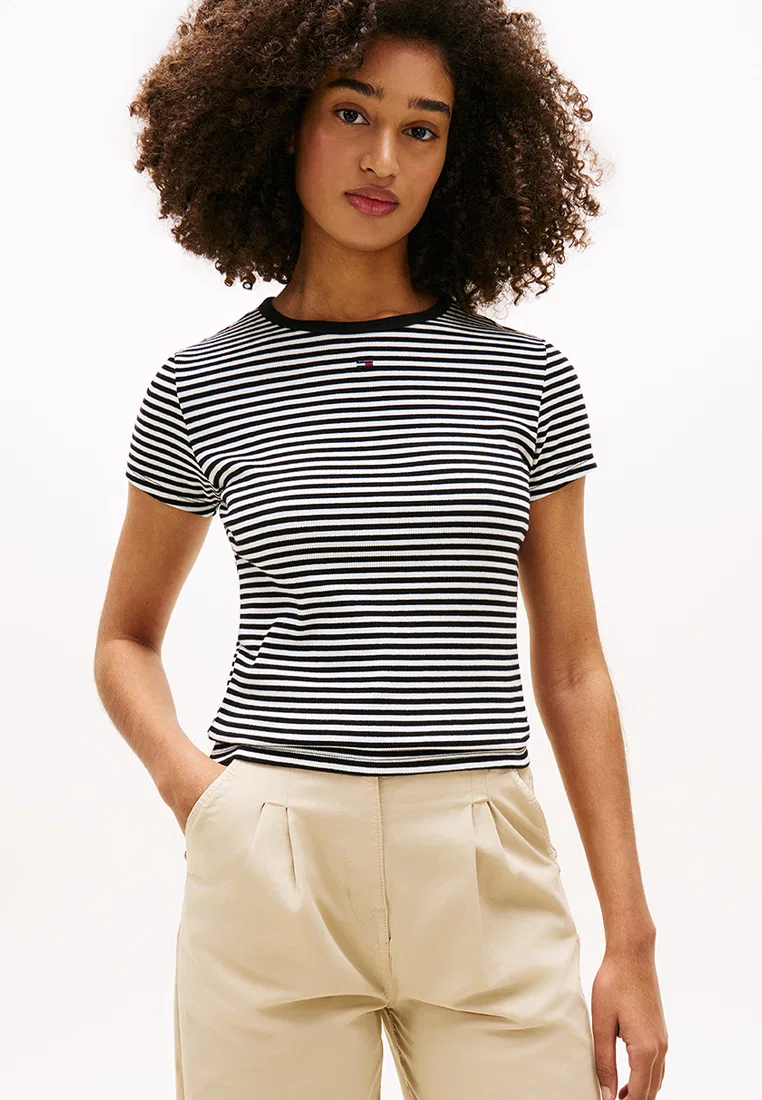 Водолазка облегающая ребристая, Tommy Jeans Tommy Hilfiger, черный
