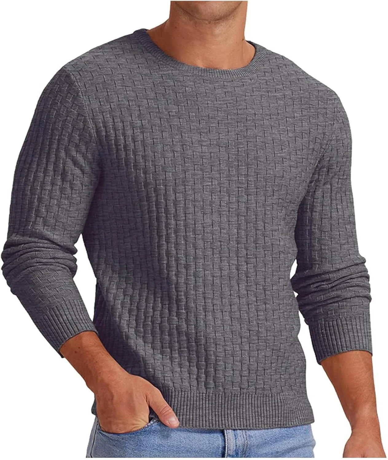 

Мужской свитер-пуловер Waffle Casual Slim Fit с резинкой