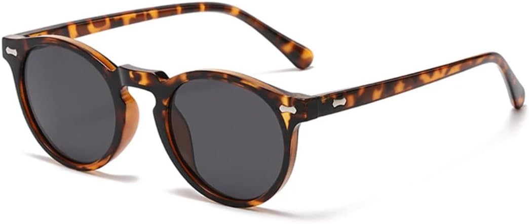 

Солнцезащитные очки для мужчин и женщин - защита от УФ-излучения UV400 - круглые заклепки, темно-зеленый цвет, в стиле панк, для занятий спортом на открытом воздухе и вождения DSVIGF, Leopard Grey