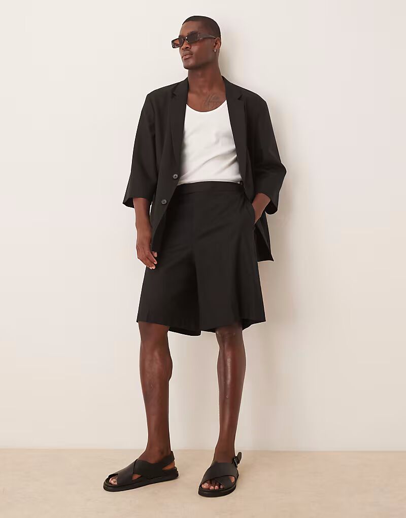 

Шорты-бермуды из льняной смеси черного цвета с эластичной талией Asos Design