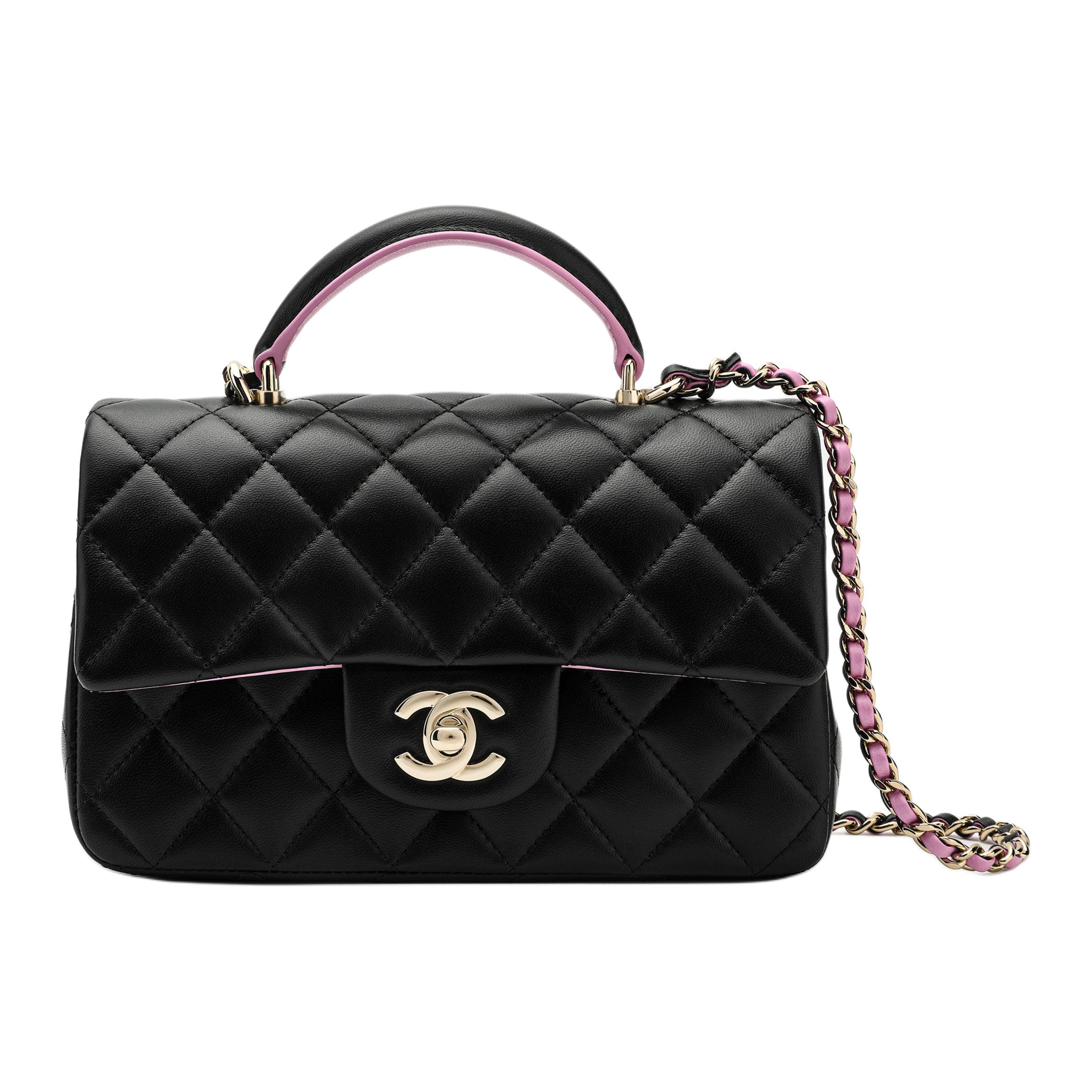 

CHANEL Мини-сумка-клапан с ручкой, классическая, черная/розовая, AS2431