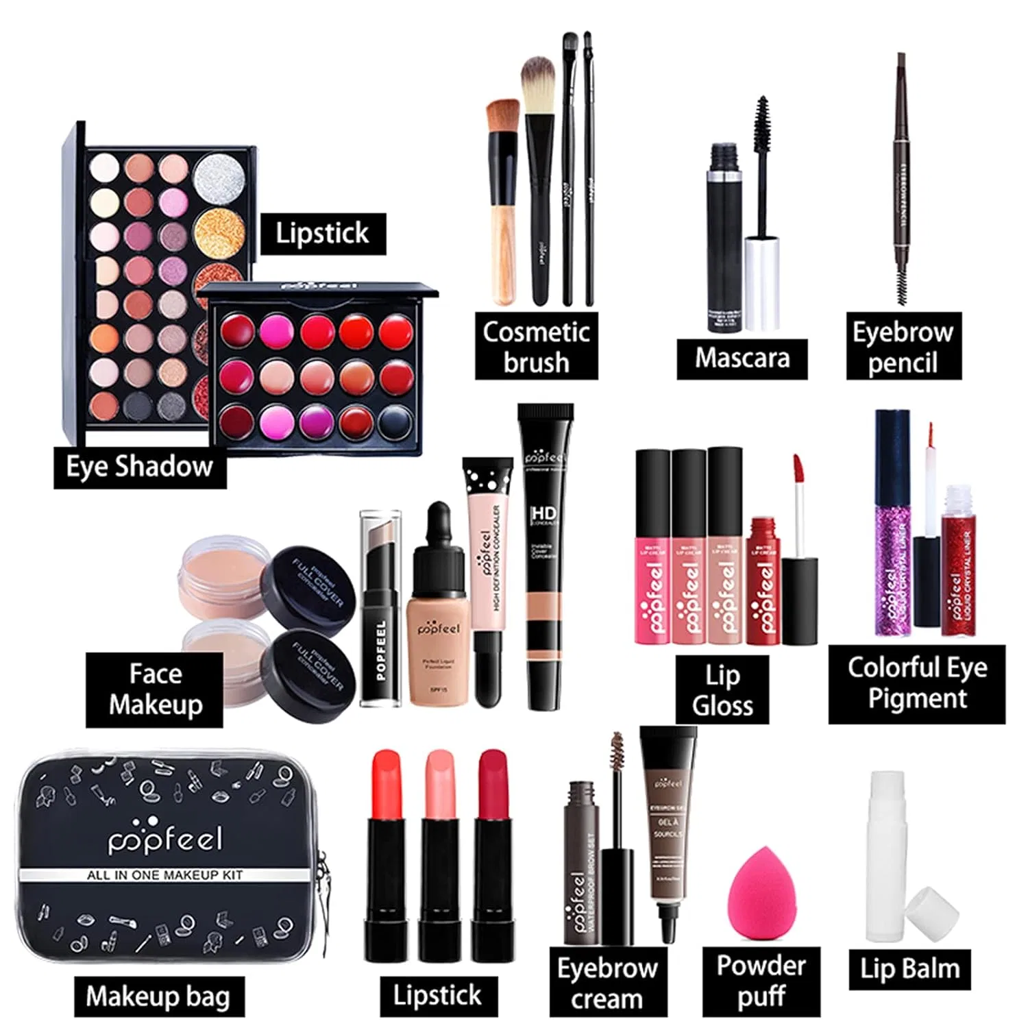 Набор косметики для девочек RoseFlower в дорожной сумке Roseflower, Makeup Set #28 - 28 Pieces — фото 3