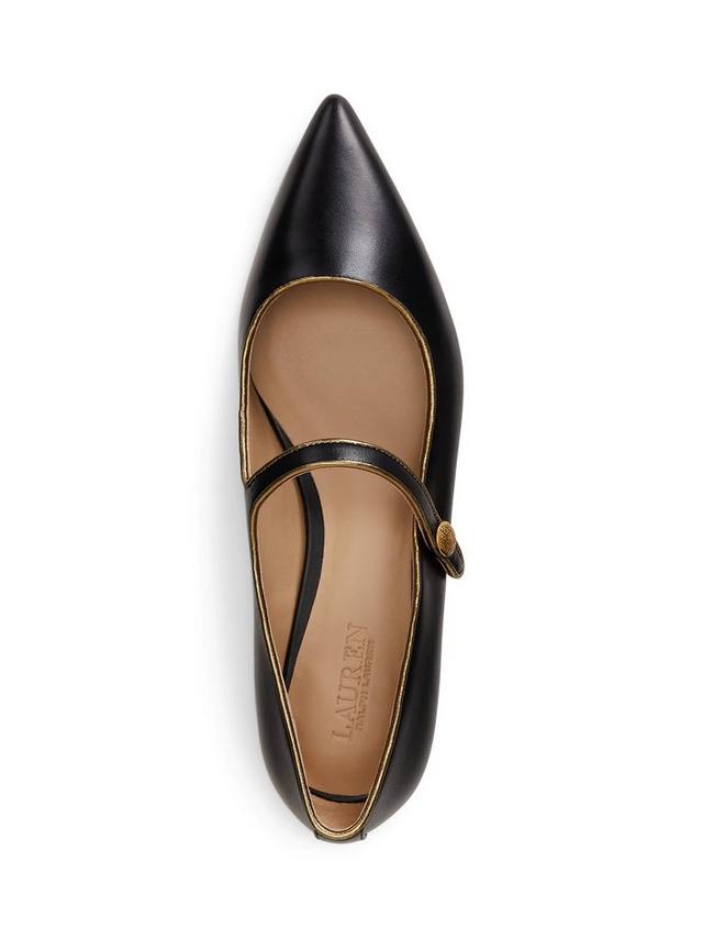 Двухцветные кожаные туфли Mary Jane от Lauren Londyn Ralph Lauren, Black/Gold — фото 3
