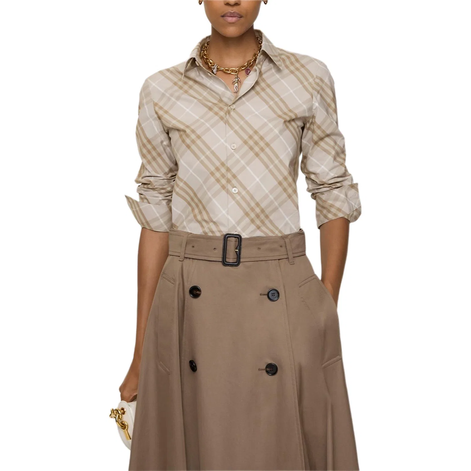 Рубашка Burberry, женская, хаки, клетчатый принт — фото 2