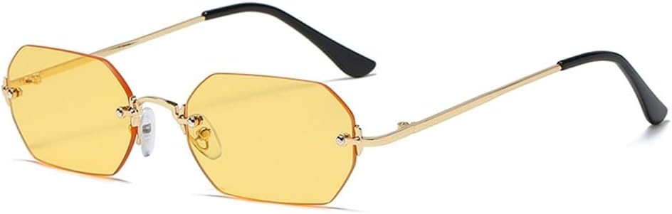 

Прямоугольные солнцезащитные очки без оправы для мужчин, восьмиугольные очки в маленькой металлической оправе для женщин, без оправы, защита от ультрафиолета UV400 WNCKSQ, Gold With Yellow