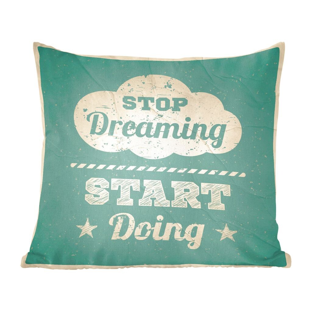 

Декоративная подушка MuchoWow, диванная подушка, декоративная подушка для гостиной, 60 х 60 см, цитаты - «Хватит мечтать, начни действовать» - пословицы - чехол на подушку - хлопчатобумажная ткань - декоративные наволочки