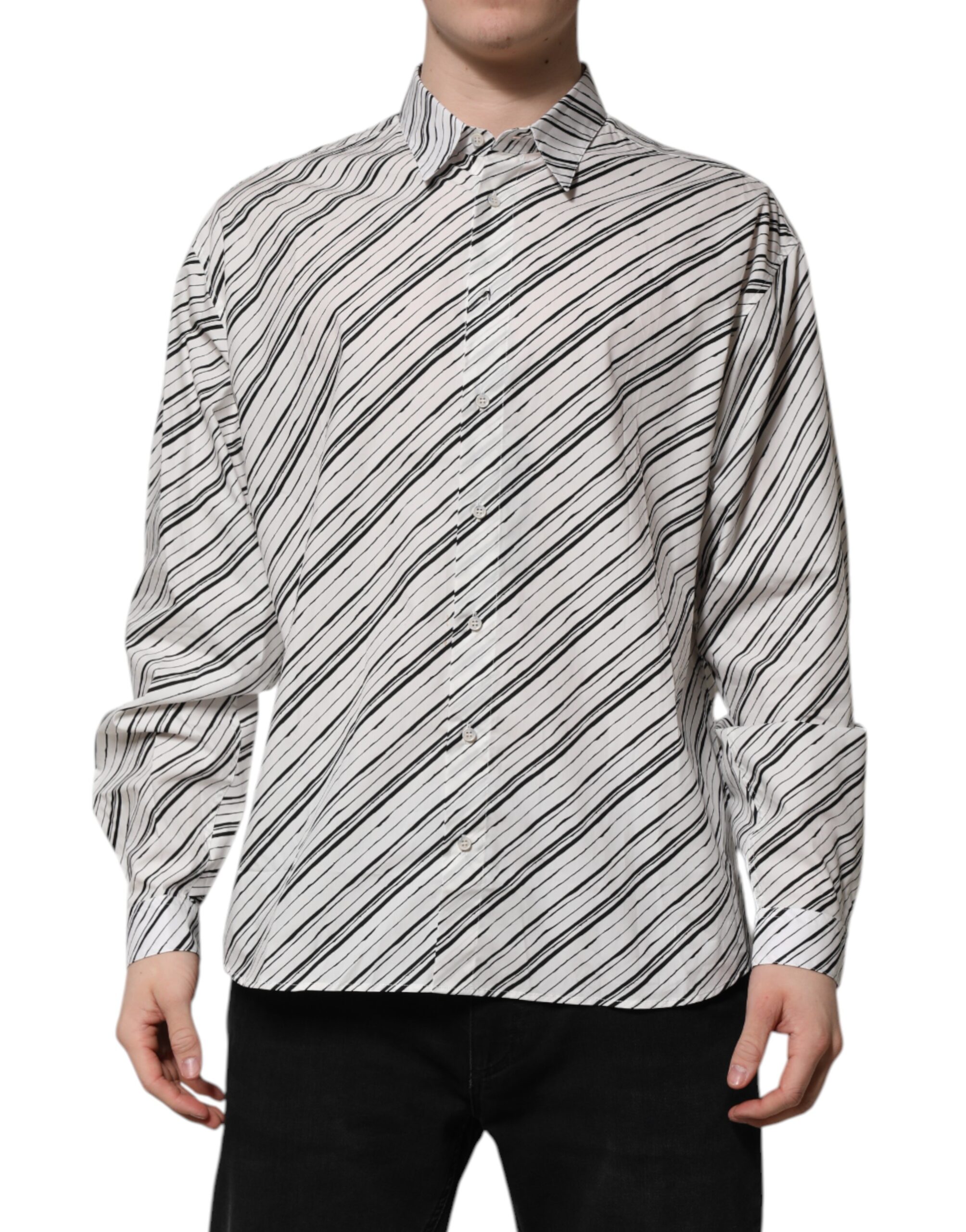 

Белая полосатая мужская рубашка с длинными рукавами Dolce & Gabbana, Black/White