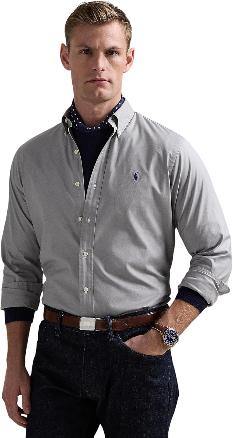 

POLO RALPH LAUREN Мужская классическая рубашка Oxford с добавлением стрейч, Grey