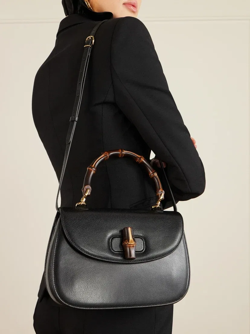 Клатч Bamboo 1947 из кожи среднего размера GUCCI, черный — фото 2