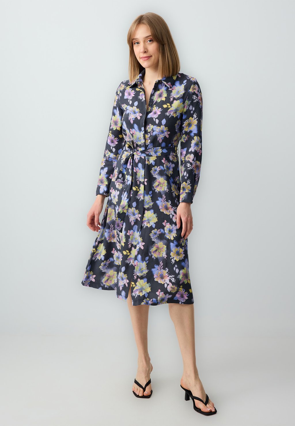 

Платье-рубашка FLORAL PATTERNED LONG SLEEVE MIDI Jimmy Key, темно-синий