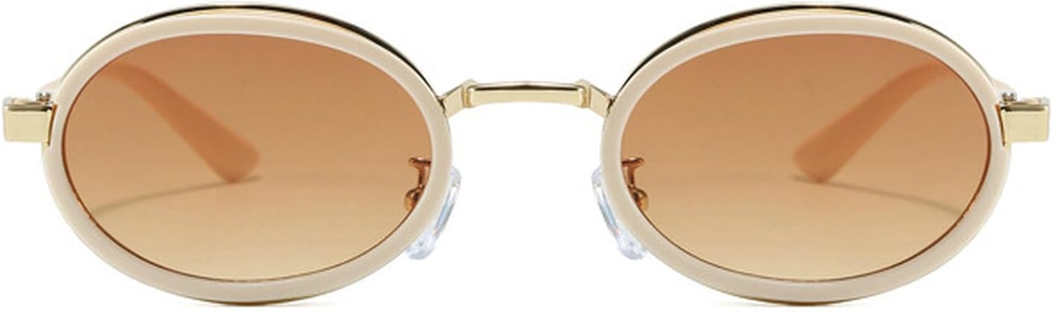 

Ретро овальные солнцезащитные очки для женщин и мужчин, модные хип-хоп металлические солнцезащитные очки в маленькой оправе, в стиле 90-х, панк-очки mincl, Beige Brown