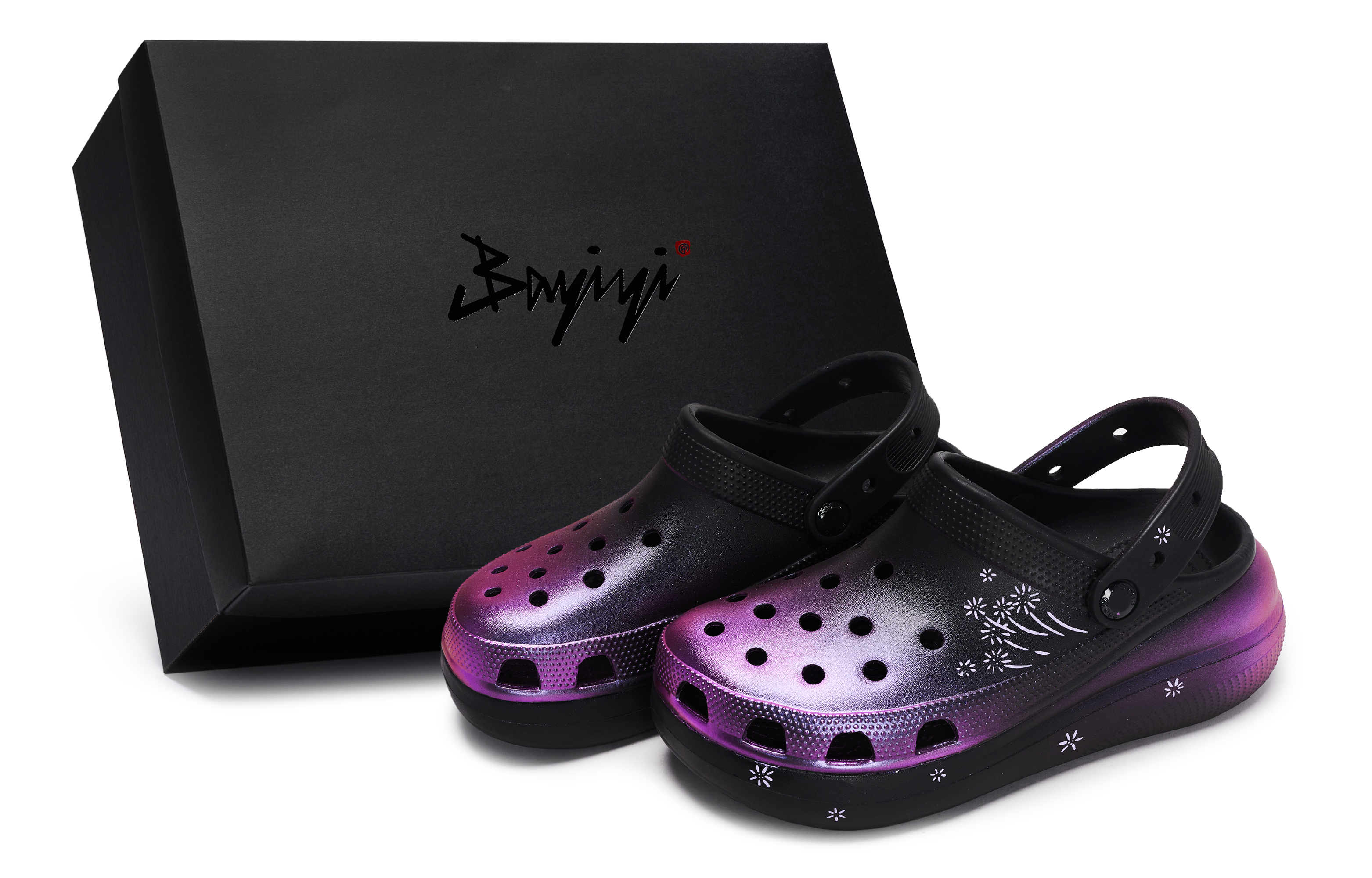 Crocs Классические сабо 811, производство Radiant Fireworks, специальные сабо из коробки для обуви, унисекс, черные, фиолетовые, розовые