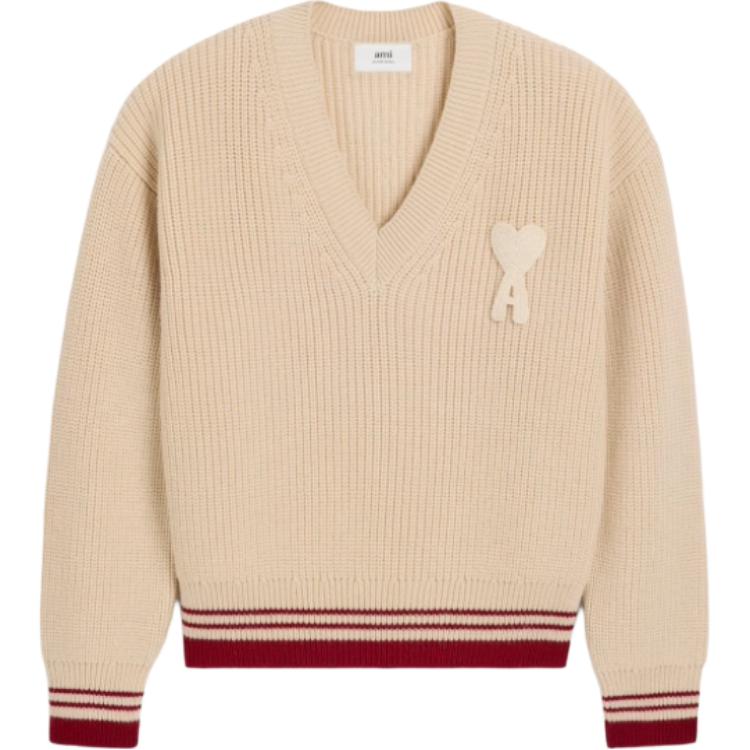 

Ami Paris Ami De Coeur V-образный вырез вязаный джемпер AMIPARIS, кремовый
