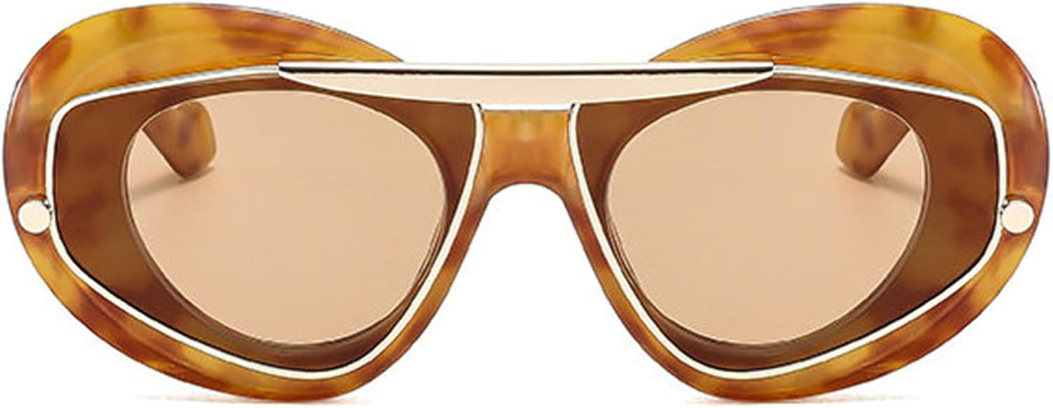 

Солнцезащитные очки Helena Punk Oval 2000-х годов для женщин и мужчин в стиле Y2K, хип-хоп, роскошные квадратные солнцезащитные очки с защитой от УФ-излучения UV400, унисекс, размер S65, Demi