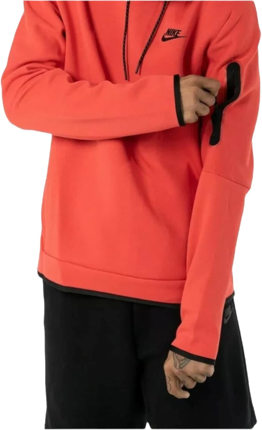 Мужская толстовка с капюшоном Nike Tech Fleece, Lobster Red/Black — фото 3