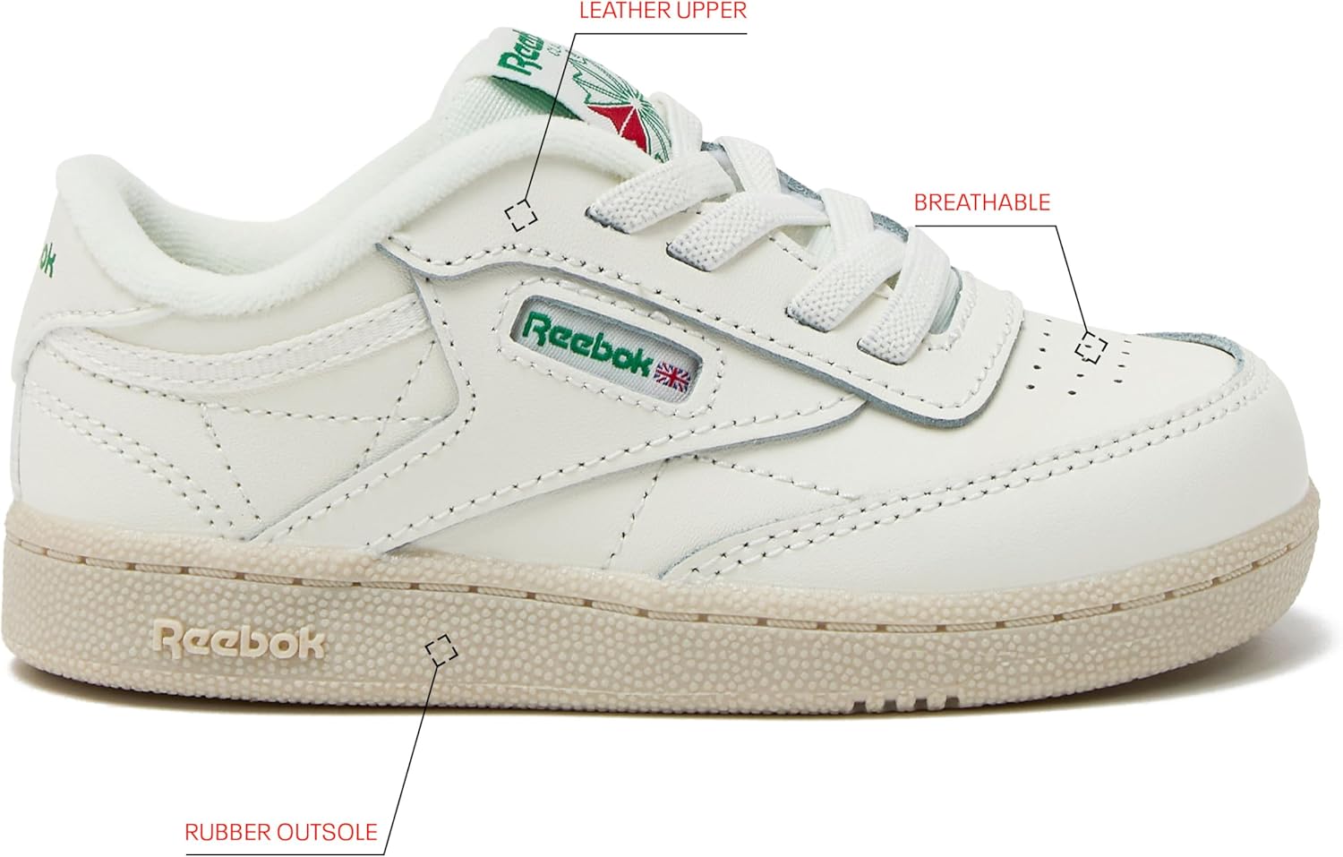 Кроссовки Reebok Club C для девочек и мальчиков, унисекс, для малышей, детей младшего или старшего возраста, Toddler Chalk/Glen Green — фото 2