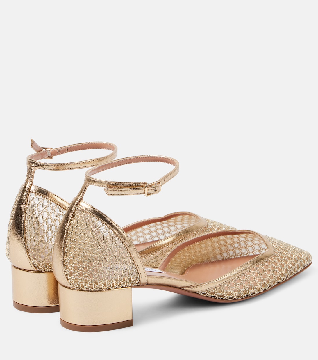Туфли-лодочки Asha 35 с кожаной отделкой и сеткой Aquazzura, Light Gold — фото 2