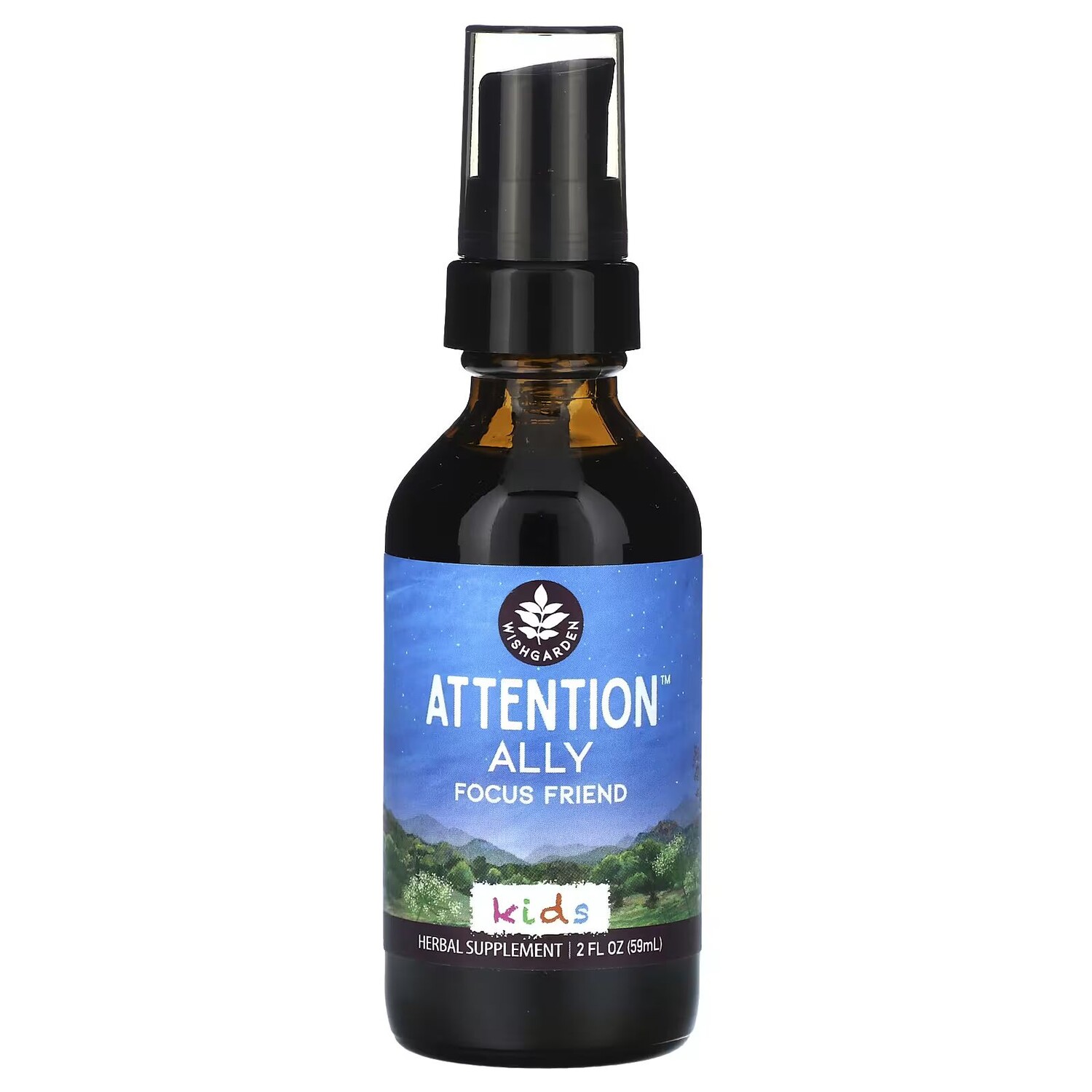 

Kids, Attention Ally Focus Friend, 2 жидких унции (59 мл) Wishgarden Herbs
