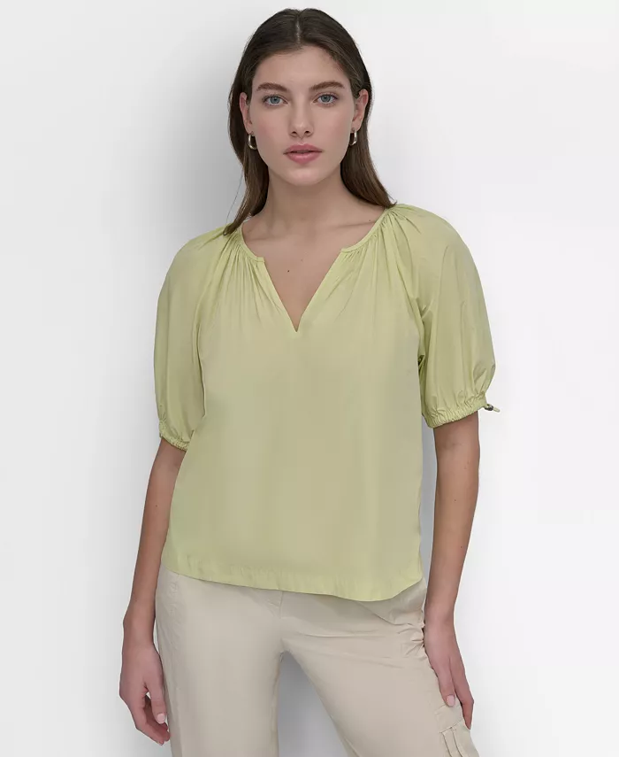 

Женская блузка с разрезом на горловине и короткими рукавами DKNY, зеленый