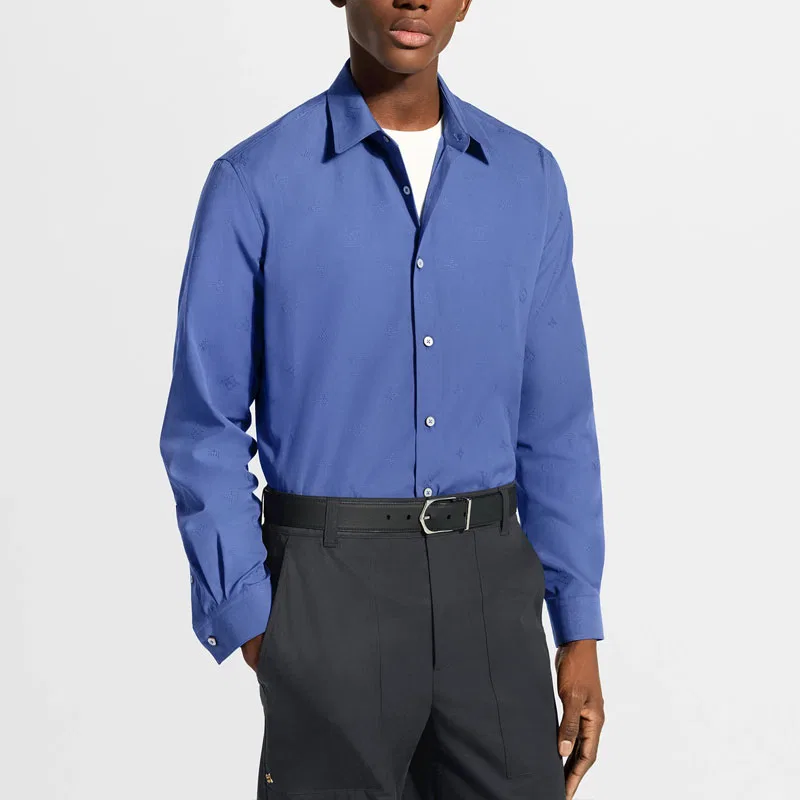 Рубашка мужская с отложным воротником Louis Vuitton синяя — фото 3