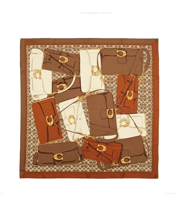 

Квадратный шелковый полосатый шарф длиной 35 дюймов COACH, бежевый