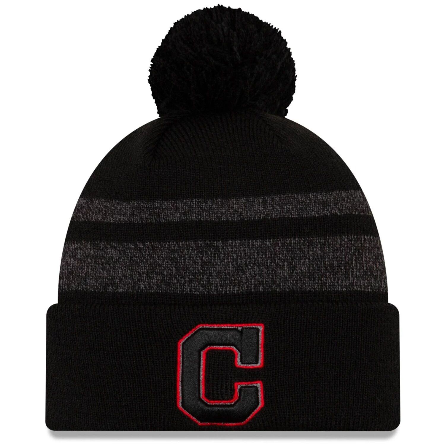 

Мужская черная вязаная шапка с манжетами и помпоном New Era Cleveland Indians Dispatch