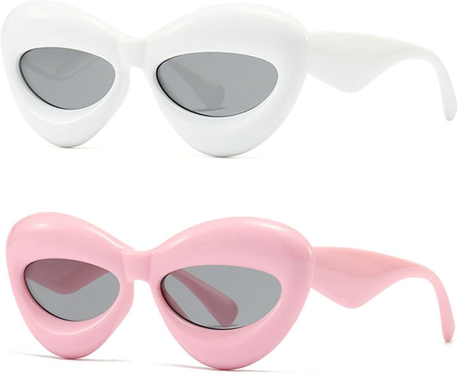 

Солнцезащитные очки COTIA в стиле ретро «Кошачий глаз», яркие цвета, модные для женщин, в стиле панк и хип-хоп, с овальными линзами, защита от УФ-излучения UV400, уникальные солнцезащитные очки для мужчин, 2pcs White+pink