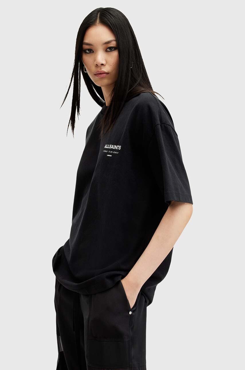 

Хлопковая футболка AllSaints UNDERGROUND SS CREW, черный