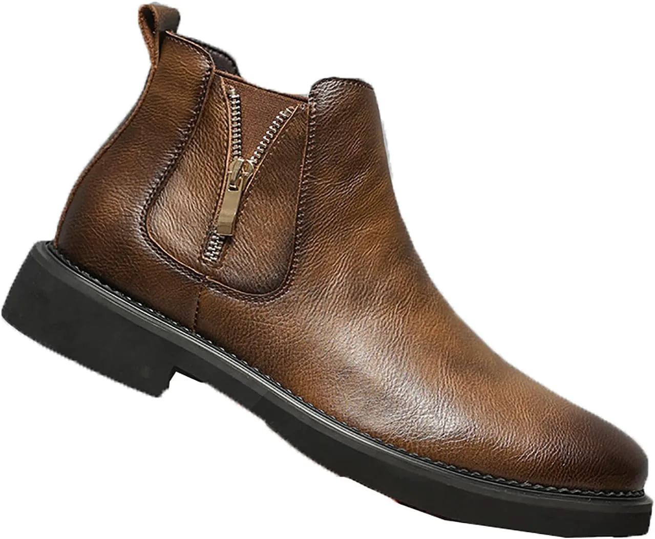 

Мужские повседневные ботинки Santimon Chelsea, модные кожаные чукка с двойной боковой молнией, коричневый