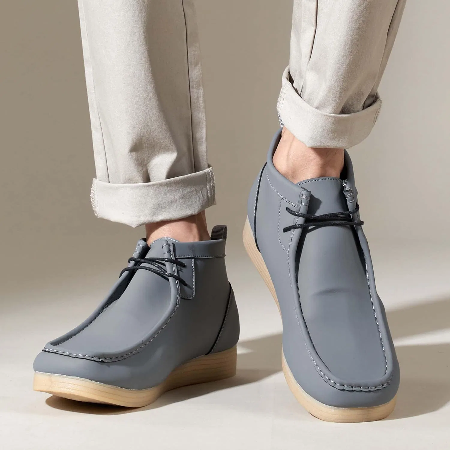 Мужские лоферы кожаные повседневные, Grey cnuei — фото 2