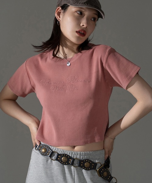 

Укороченная футболка с ребристым принтом и пигментированным рисунком Apres jour mignon, розовый