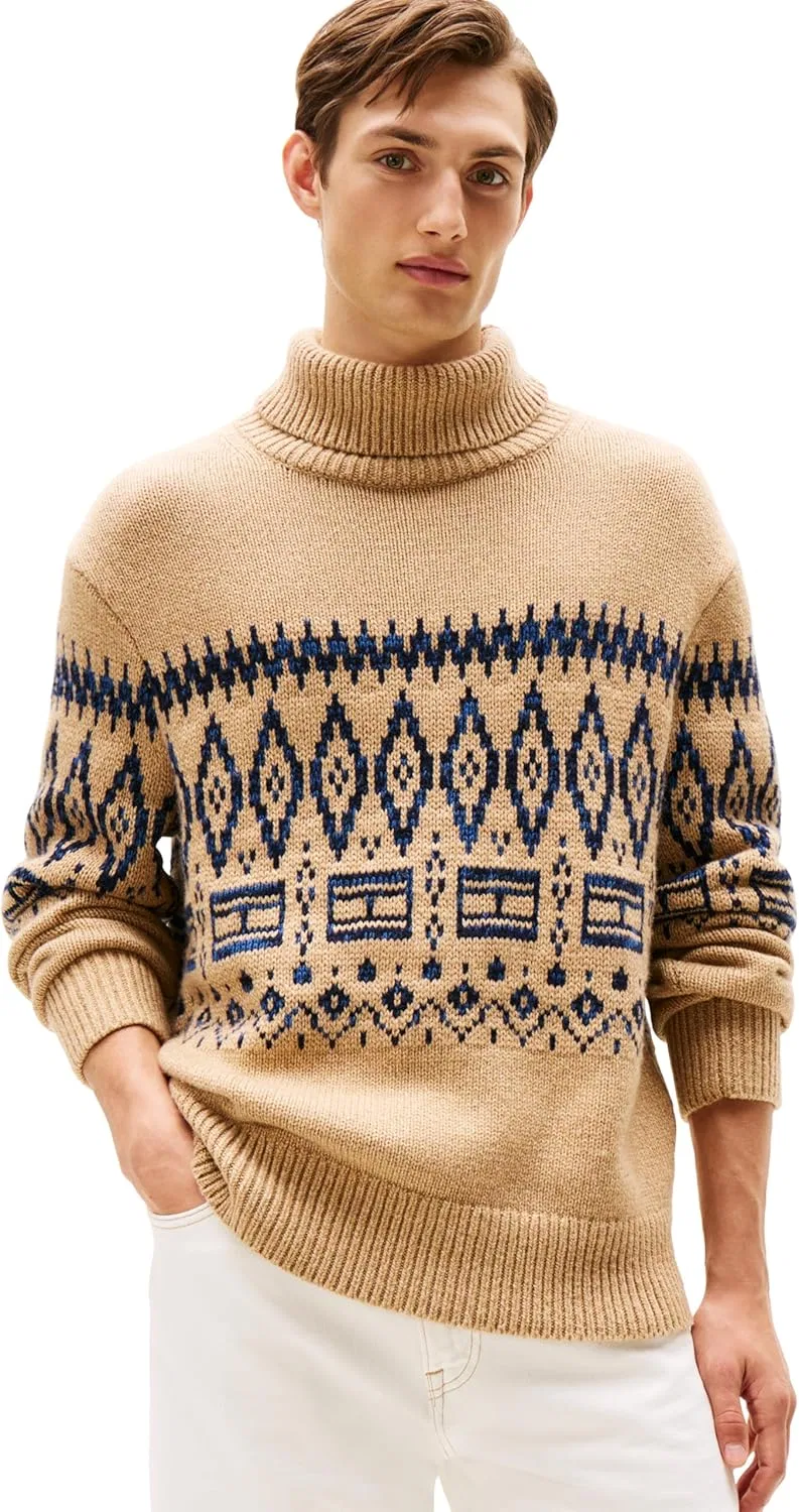 Свитер-водолазка Tommy Hilfiger из кашемира с норвежским узором, коричневый