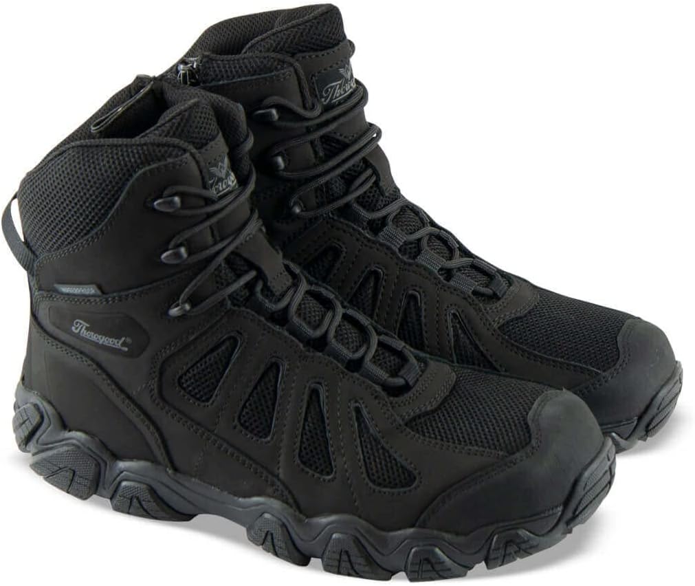 

Тактические походные ботинки Thorogood Crosstrex 6” с боковой молнией для мужчин - легкая высококачественная кожаная обувь и дышащий нейлон с мембраной BBP и противоскользящей подошвой, черный/серый