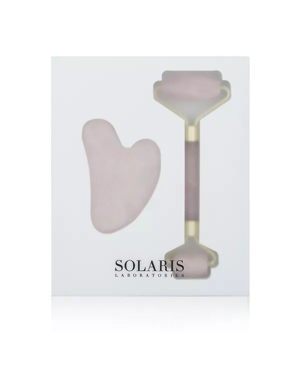 Набор из 2 предметов: дермальный ролик из розового кварца и гуаша Solaris Laboratories Ny, light pink