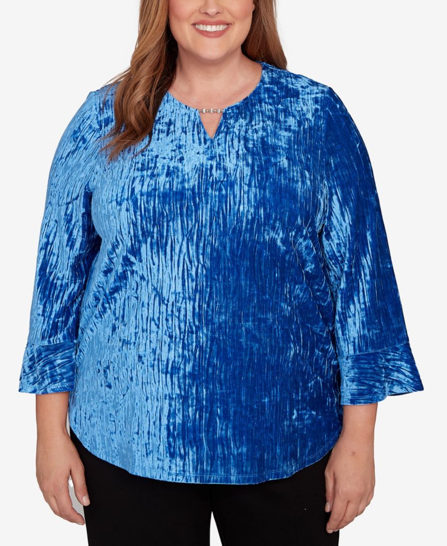 

Топ Barcelona Plus Size из мятого бархата с вырезом-колоколом Alfred Dunner, Cobalt