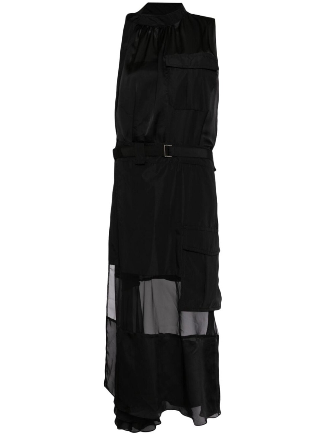 

Платье с прозрачными вставками и поясом sacai, черный