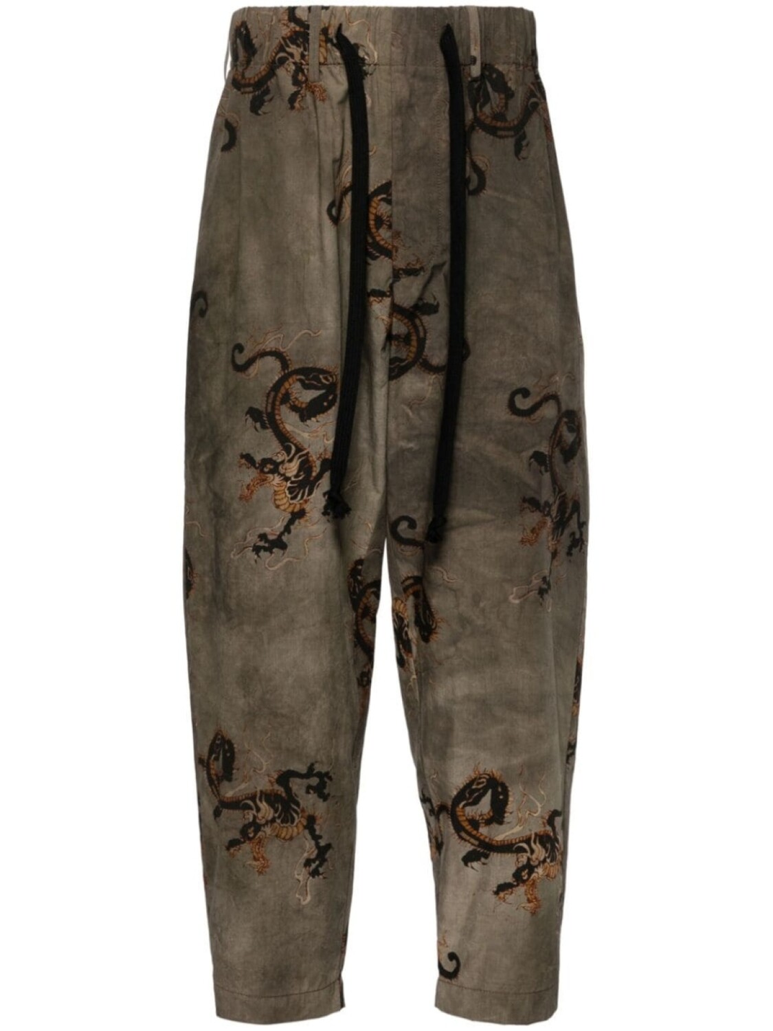 

Uma Wang Pigiama dragon-print tapered cotton trousers, серый