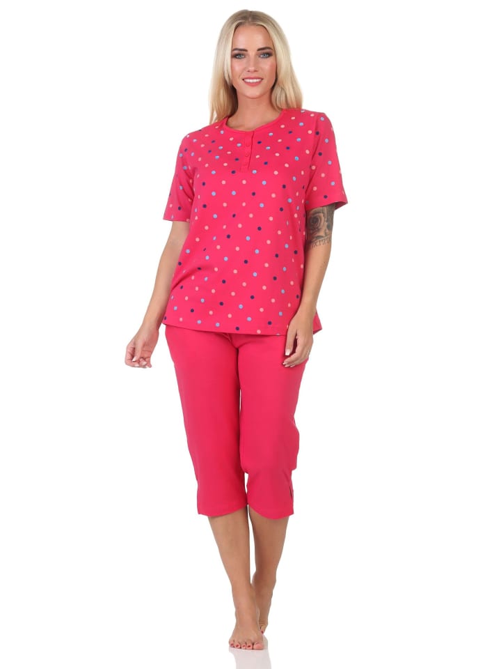 

NORMANN Пижама-капри с коротким рукавом, в горошек, больших размеров, красного цвета