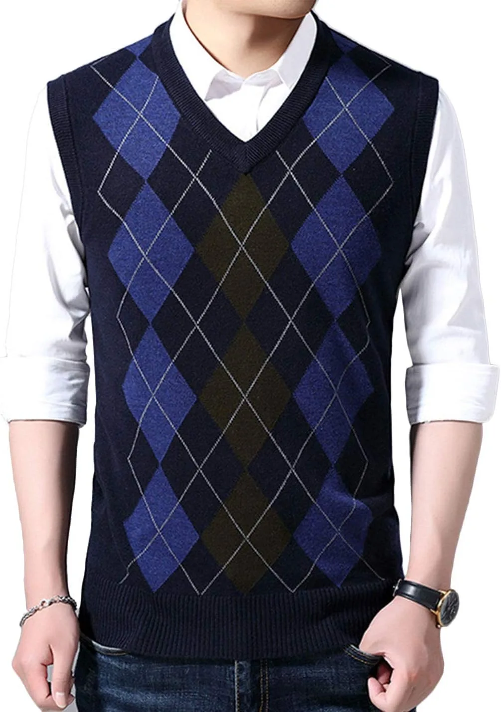 

Мужской тонкий вязаный жилет V-образного выреза HaoMay